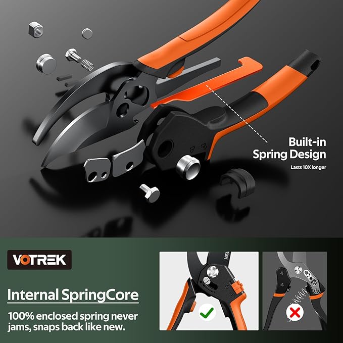 VOTREK Pruning Shears, [Patented Stepless Handle Opening] - Garden Clippers with Ultra-Sharp SK5 Steel for Weak Hand, Pruners Universal Fit for All Hand Sizes, Effortlessly Cuts 1-Inch Branches