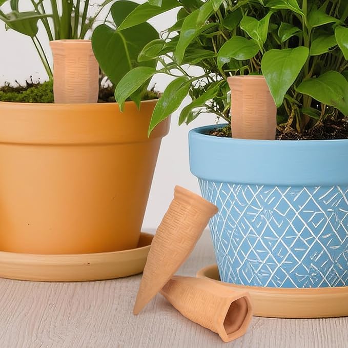 Terracotta Watering Spikes Set -Self Watering Planter Insert with 4 Pcs Automatic Plant Watering System for Indoor Potted Plants, Outdoor Garden, Vacation Plant Care Accessories