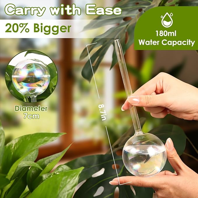 8 Pack Rainbow Glass Plant Watering Globes - Self Watering Planter Insert, Plant Watering Devices for Water Plants While Away, Indoor Outdoor Automatic Slow-Release Watering Bulbs