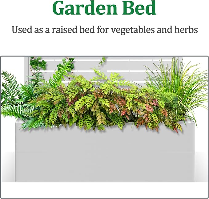 Metal Raised Garden Bed with Trellis, 2 in 1 Trellis with Planter Box & Privacy Screen for Climbing Plants, Vine, Outdoor Standing Flower Beds with Drainage Holes, 35.4" L x 15.7" W x 70.9" H, White