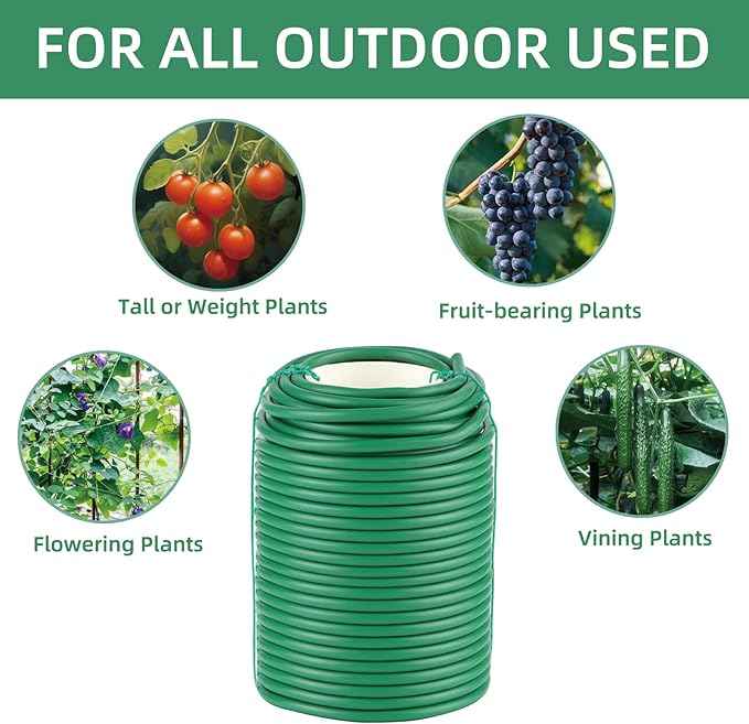 QenFree Garden Wire, 66FT Soft Plants Ties, 3.5mm Flexible Garden Ties for Climbing Plants, Vines Plant, Tomatoes, Flowers, Roses Plant Support