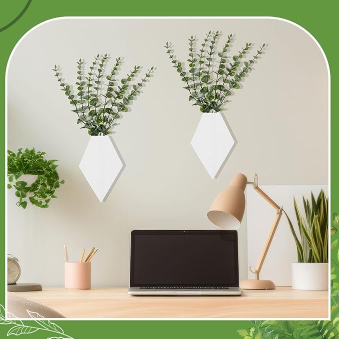 Chunful 2 Pcs Wooden Wall Planter Decor Hanging Fake Plants Greenery Flowers Holder Vase Boxes for Wall Bohemian Farmhouse Room Kitchen Office Indoor Decoration(White,7.1 x 4.7 x 1.2 Inches)