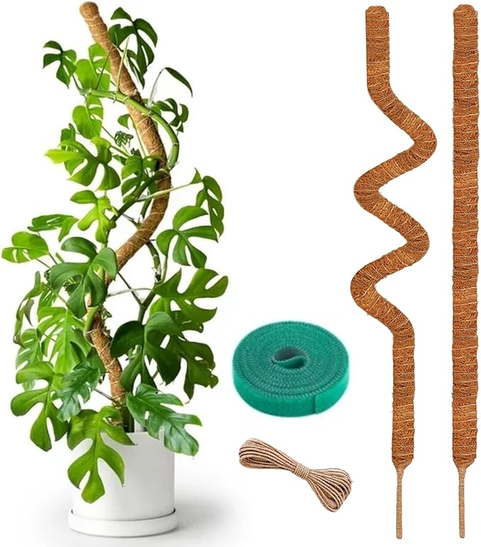Auraville Bendable Moss Pole for Plants | 2 Pack 48 Inch Tall Moss Pole Monstera Plant Support | Large Poles for Climbing Plants | Handmade Coco Coir Plant Pole Sticks for Pothos