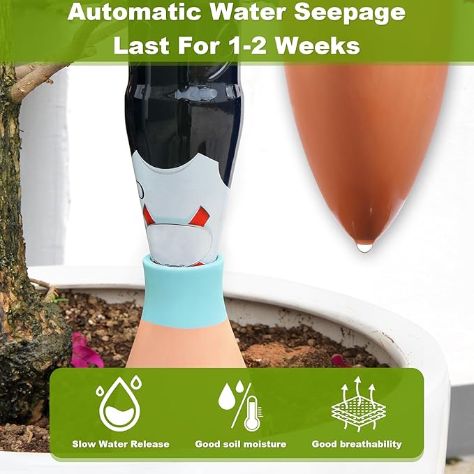 Olla Watering Pot Self Watering Planter Insert Terracotta Watering Spikes Premium Plant Watering Devices Irrigation Watering Spikes Automatic Plant Accessories 4 Packs (Bowling)