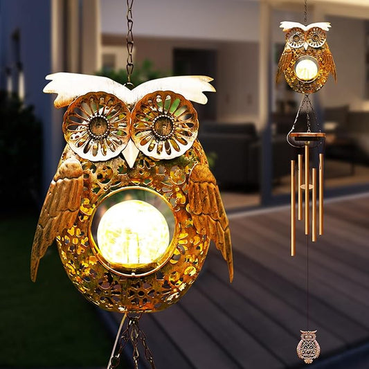Wind Chimes Outdoor Indoor Decor: Valentines Day Gifts for Her Wife Women Mom Grandma Birthday - Outside Lights for Garden Yard Patio Porch (Owl)