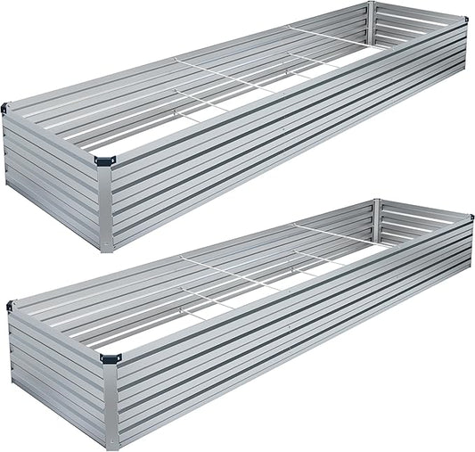 MGNO 2pcs 12x4x1FT Galvanized Raised Garden Bed-Outdoor Planter Box for Vegetables-Metal Garden Bed,RRectangle Planting Box for Herb,Flower