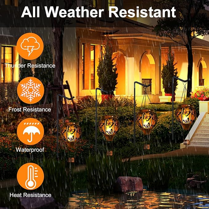 Larekook Butterfly Solar Hot Air Balloon Lantern with Flickering Flame,Glass Hot Air Balloon Solar Lanterns Outdoor Waterproof Hanging Light for Patio Porch Yard Garden Decor,Birthday Gifts for Women