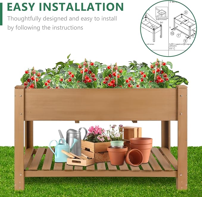 Raised Garden Beds With Legs, Outdoor Wood Elevated Garden Box With L-Connection Tabs，Leg Reinforcement，Storage Shelf, Suitable For Vegetables, Flowers And Herbs, Easy To Assemble,46.7 x23.1 x 29.7IN