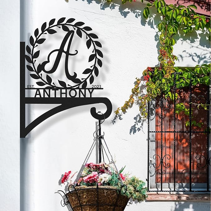 Custom Name Metal Plant Hangers from Wall Indoor and Outdoor | Home Decor Gift for Mom | Personalized Wall Mounted Hanging Plant Hooks | Customizable Rustic Hanging Gardening Bracket Hook