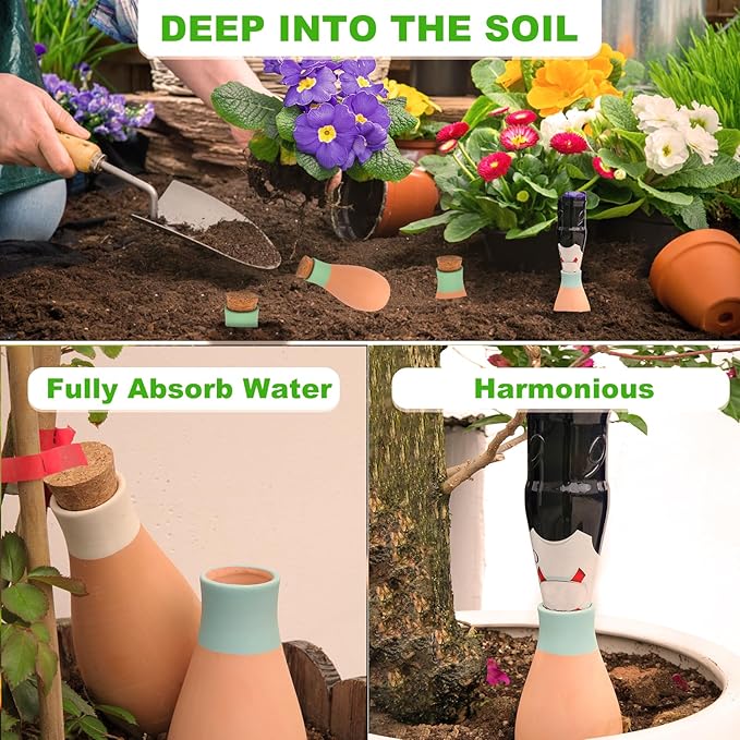 Olla Watering Pot Self Watering Planter Insert Terracotta Watering Spikes Premium Plant Watering Devices Irrigation Watering Spikes Automatic Plant Accessories 4 Packs (Bowling)