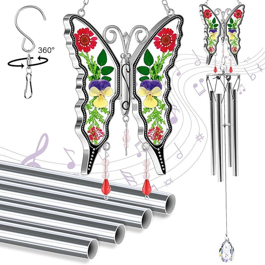 KY&BOSAM Butterfly Wind Chime for Outside with Crystal Sympathy Wind Spinner Wind Chimes Memory Memorial Wind Chime for Loss of Loved One Mother Father Condolence Gift Home Outdoor Garden Patio Decor