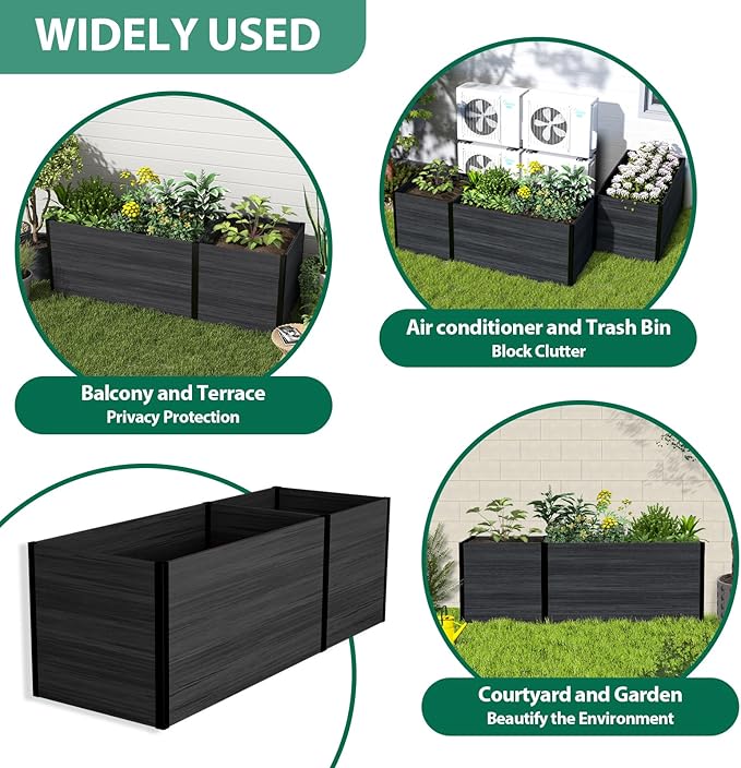Modular Raised Garden Bed - Expandable Design with Composite Panels & Aluminum Frame - Perfect for Flowers, Vegetables, Herbs - Outdoor Planter Box for Patio, Balcony, Backyard (Black)