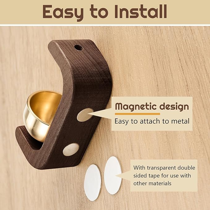 Zonon 8 Pcs Magnetic Wooden Wind Chime Doorbell Decoration Shopkeepers Bell for Door Opening C Shape for Housewarming Gift Refrigerator Room Garden Restaurant (Black Walnut)