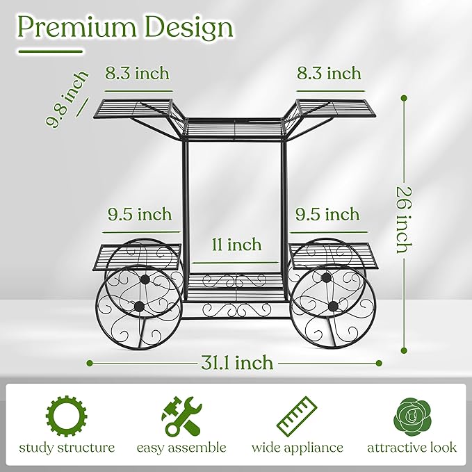 Sorbus® Garden Cart Stand & Flower Pot Plant Holder Display Rack, 6 Tiers, Parisian Style - Perfect for Home, Garden, Patio (Black)