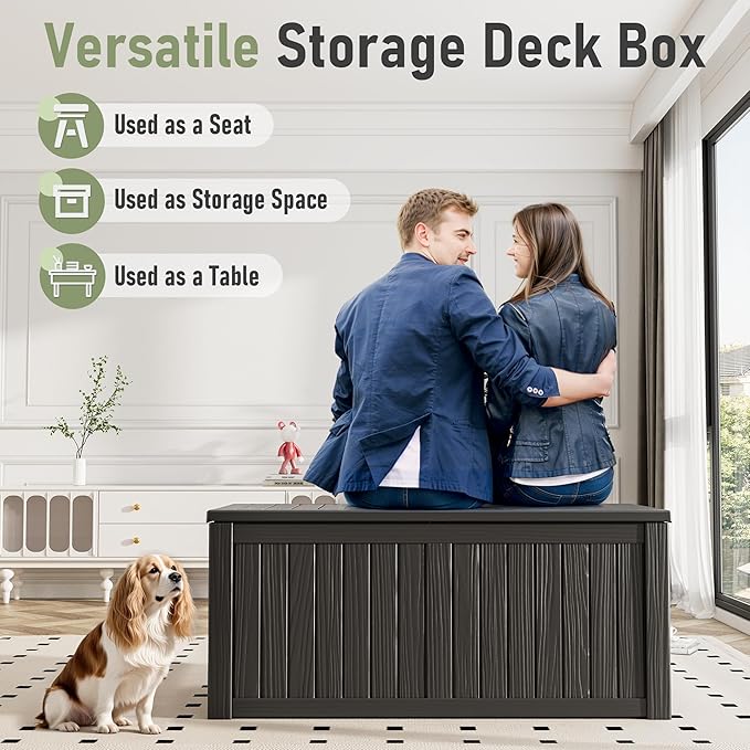 NBYSGO Outdoor Storage Box, Resin Deck Boxes Indoor and outdoor, Waterproof Storage Box Lockable Lid (Black,180 Gallon)