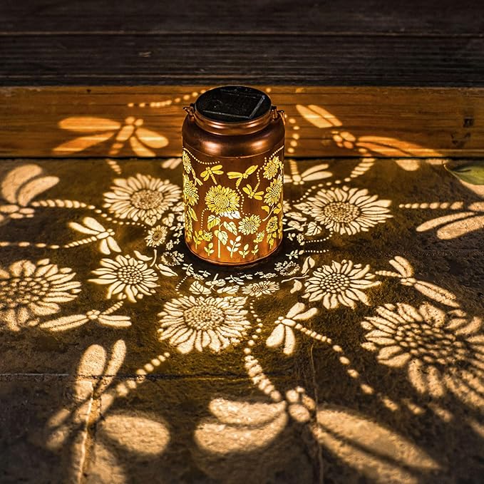Sunflower Solar Lanterns Outdoor Waterproof Hanging Solar Lights,Birthday Gifts for Women Mom Grandma,Dragonfly Lantern Metal,Garden Decor Decorative Yard,Patio,Lawn,Porch,Deck,Balcony