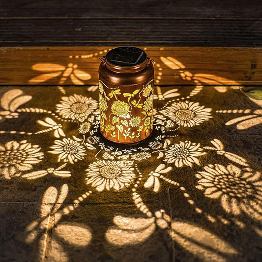 Sunflower Solar Lanterns Outdoor Waterproof Hanging Solar Lights,Birthday Gifts for Women Mom Grandma,Dragonfly Lantern Metal,Garden Decor Decorative Yard,Patio,Lawn,Porch,Deck,Balcony