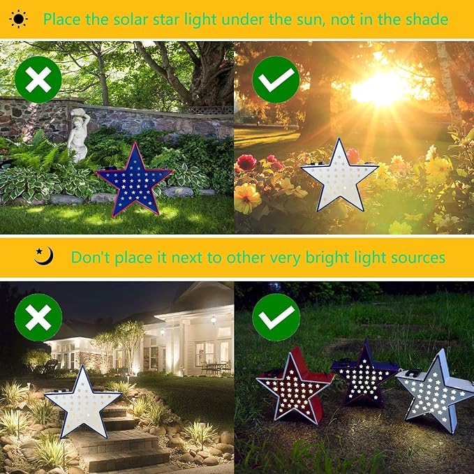 Star Solar Light Patriotic Decor for Outdoor-Garden,Patio,Tree,July 4th Country Star Indoor/Outdoor Memorial Day Decoration,Red