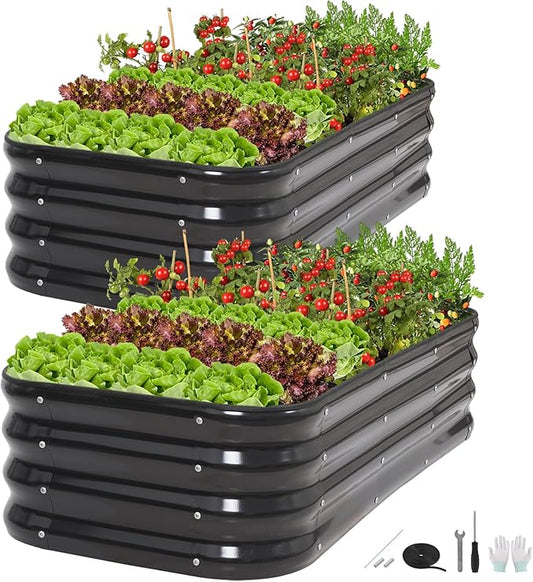 3 in 1 Galvanized Raised Garden Bed - 4x2x1ft (2Packs) Modular Planter Box Outdoor | Metal Raised Bed Kit with Bracing Rods for Gardening Vegetables Flowers Fruits Herbs (Dark Grey)