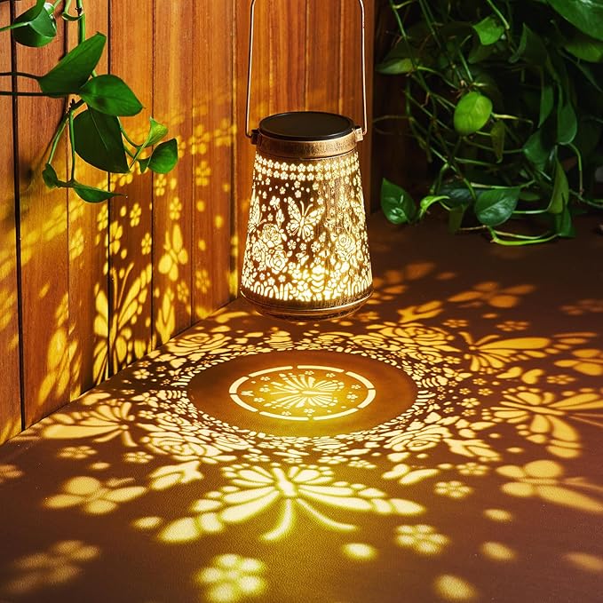2 Pack Solar Lanterns Outdoor Waterproof Birthday Gifts for Women Mom Grandma, Hollowed-Out Metal Butterfly Hanging Solar Lantern Lights Outdoor Decor, 2 Modes Lights Decor for Yard, Patio