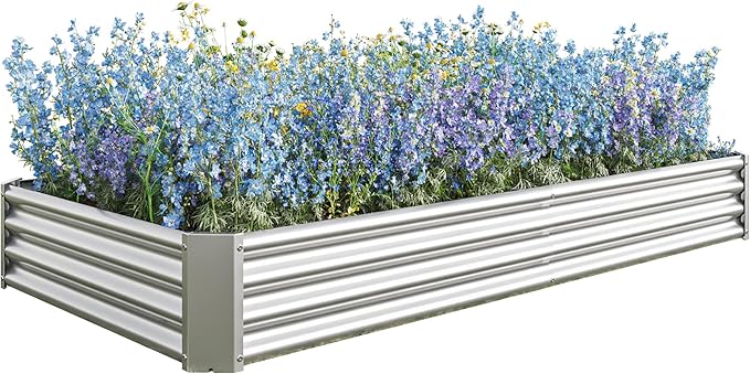 8x4x1ft Raised Garden Bed, Outdoor Galvanized Raised Garden Beds, Metal Raised Beds for Gardening Vegetables Fruits and Flowers, Easy Assembly, 202 Gallon Capacity - Silver