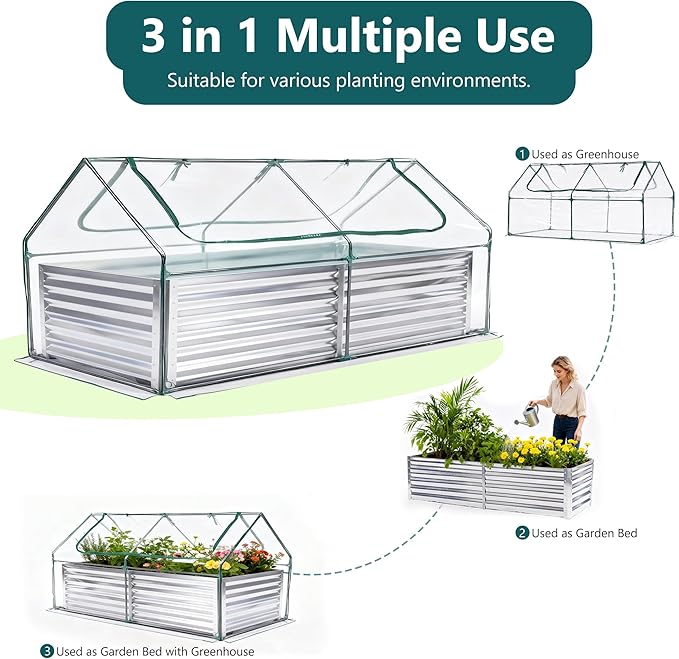 Smug Outdoor Raised Garden Bed with Transparent Waterproof Cover for Growing Vegetables, Cold-Resistant Planter Box Kit with Large Screen Windows for Herbs & Flowers, 6x3x2ft