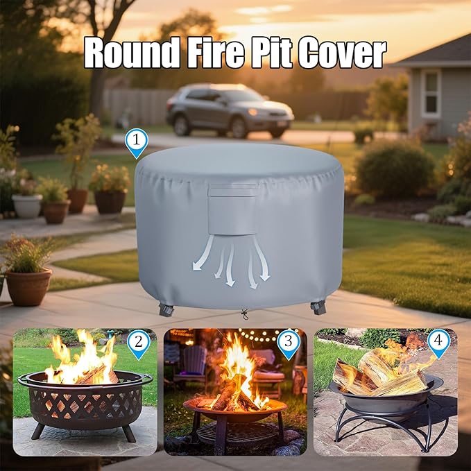 Chinchilla Heavy Duty 50 Inch Round Fire Pit Cover - 100% Waterproof & Weatherproof, Durable All-Season Protection for 48/49/50 Inch Propane Fire Pits and Tables