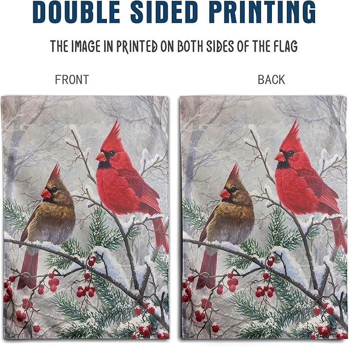 Winter Cardinal Bird House Flags for Outside 28x40 Double Sided Large Christmas Holiday Flags Red Birds on Tree Branch Garden Flag Welcome New Year Yard Flag Farmhouse Outdoor Decor