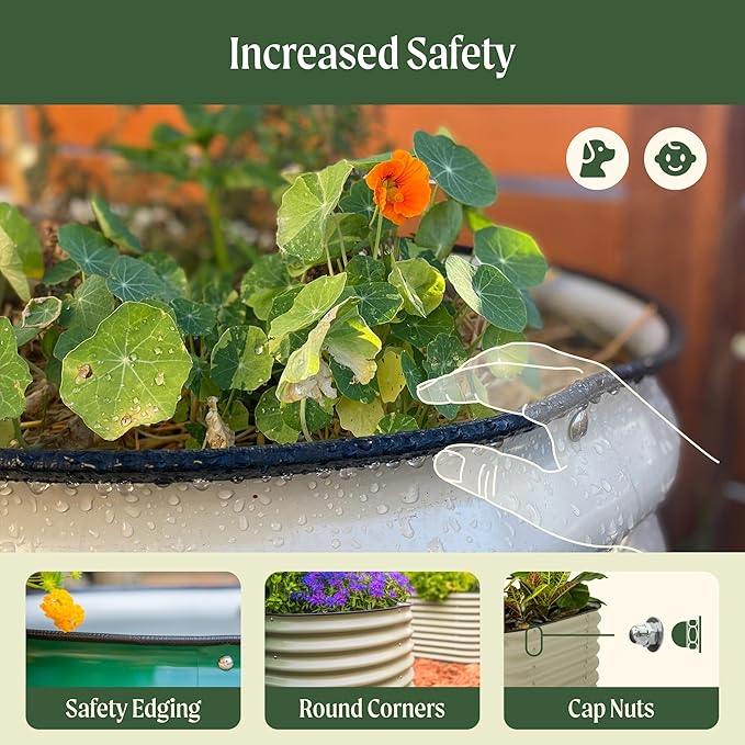 17" Tall Herb Raised Garden Bed for Basil Lavender Sages, 24" Wide Round Fruit Tomato Planter Box for Gardening Blueberries Figs, Flower Metal Pot Container for Rose, Twin Pack, British Green