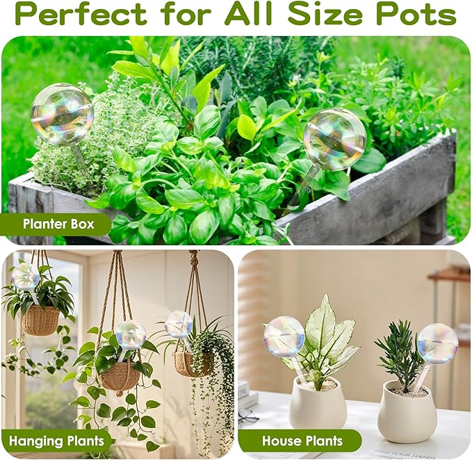 8 Pack Rainbow Glass Plant Watering Globes - Self Watering Planter Insert, Plant Watering Devices for Water Plants While Away, Indoor Outdoor Automatic Slow-Release Watering Bulbs