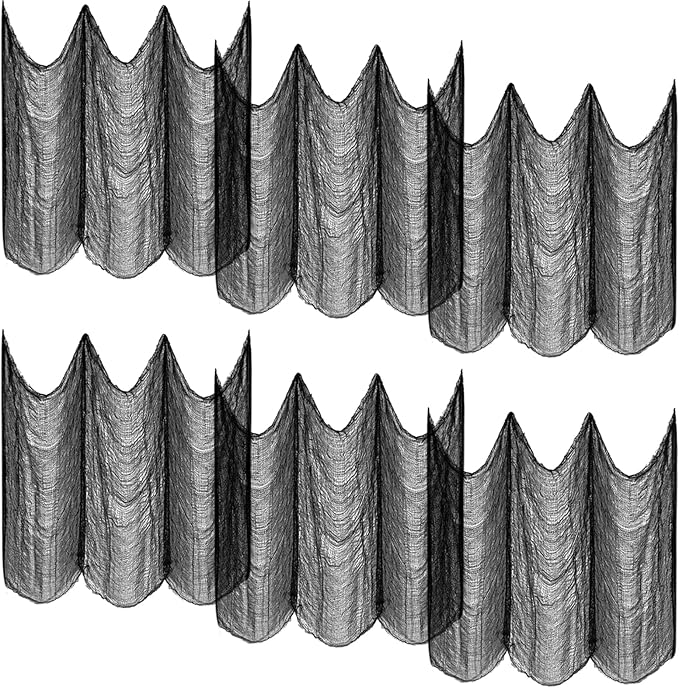 ZeeDix 6 Pack Black Halloween Creepy Cloth 30X75 Inch - Halloween Cheesecloth Decoration Spooky Scary Gauze Black Cheese Cloth for Party Supplies Outdoor Yard Home Wall Doorway