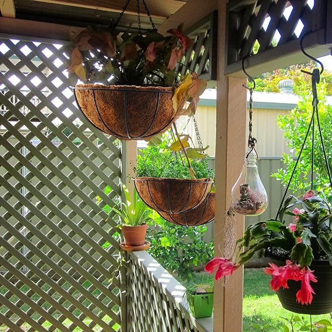 Lainrrew 2 Pack 12" Metal Hanging Planter Basket with Coco Liner, Round Wire Plant Holder Flower Pots Hanger Watering Hanging Flower Baskets Porch Decor for Indoor Outdoor Garden