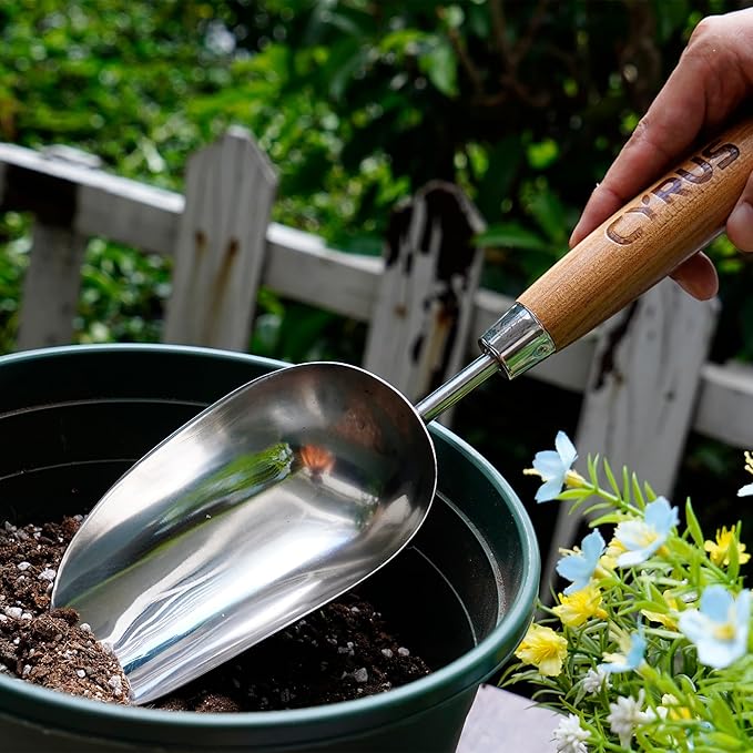 CYRUS Garden Shovel 13" Stainless Steel,Soil Scoop for Indoor Plants,Small Hand Shovels for Gardening,Garden Spade for Plant Transplanting, Digging and Weeding