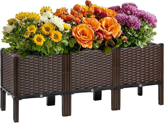 TooCust Rattan Raised Garden Bed with Legs-Large Self Watering Rectangular Elevated Planter Box 47" L x 16" W x 20" H, Deep Outdoor Garden Beds for Vegetables, Flowers, Herbs, Patio & Balcony