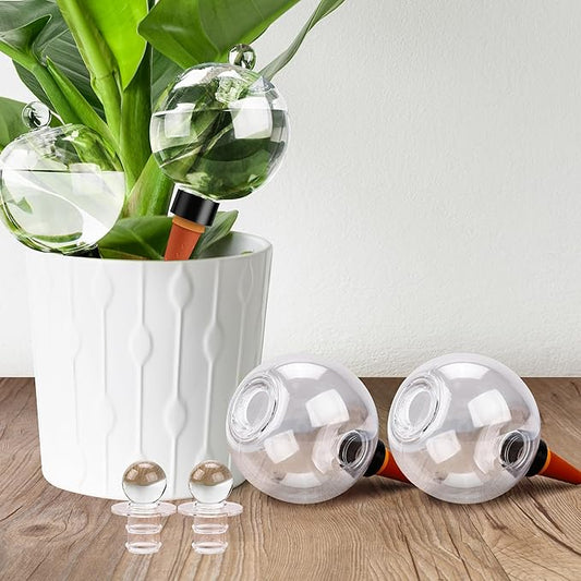 19 oz Extra Large Plant Self Watering Globes Top Fill, Plastic Water Bulbs, Slow Release Terracotta Self Watering Planter Insert, Plant Watering Devices System, Water Spikes Stakes, 4 Pack