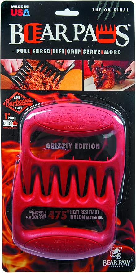 Bear Paws Meat Claws - The Original Meat Shredder Claws for Pulled Pork, USA Made - Easily Lift, Shred, Pull and Serve Pork, Chicken, Brisket and Turkey - Gift for Dad on Christmas! (Red)
