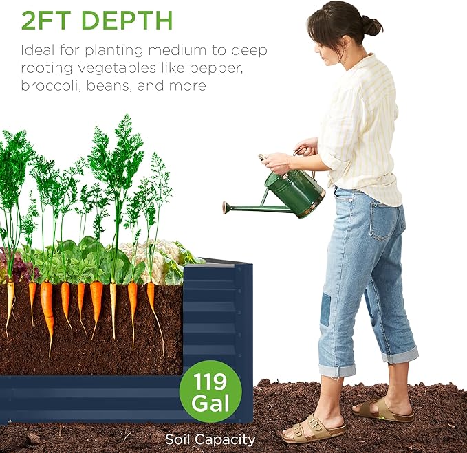 Best Choice Products 4x2x2ft Outdoor Metal Raised Garden Bed, Deep Root Planter Box for Vegetables, Flowers, Herbs w/ 119 Gallon Capacity - Navy