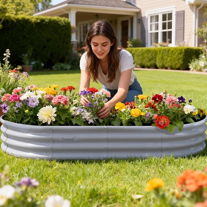 Galvanized Raised Garden Bed, 6x3x1ft Oval Metal Planter Box 2-Pack with Easy Tool-Free Assembly, Beginner & Senior Friendly, Large Outdoor Gardening Beds for Vegetables, Flowers, Herbs (Gray)