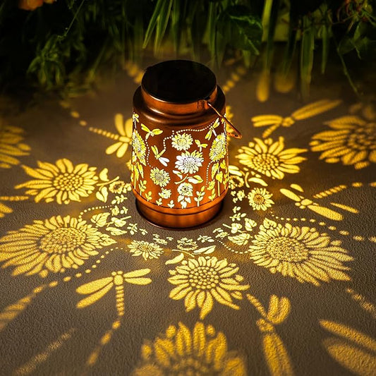 Dragonfly Solar Lanterns Outdoor Waterproof Sunflower Solar Lights Birthday Christmas Gifts for Women Mom Metal Hanging Decorative LED Lantern Outside for Garden Decor,Yard,Patio,Porch,Lawn,Backyard