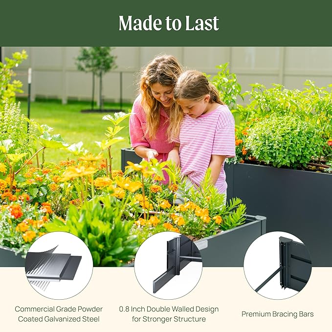Vego garden 32" Extra Tall Raised Garden Bed, 42" x 42" Modern Raised Garden Beds Kit, Metal Planter Box for Vegetables Flowers Fruits, Urban Charcoal