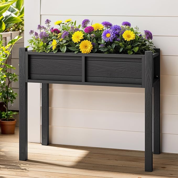 YITAHOME Elevated Garden Bed Raised Garden Bed with Legs & Drainage Hole All-Weather Elevated Planter Box Patio Planters for Herbs Vegetables Flowers Plant Bed for Garden Balcony Backyard, Black