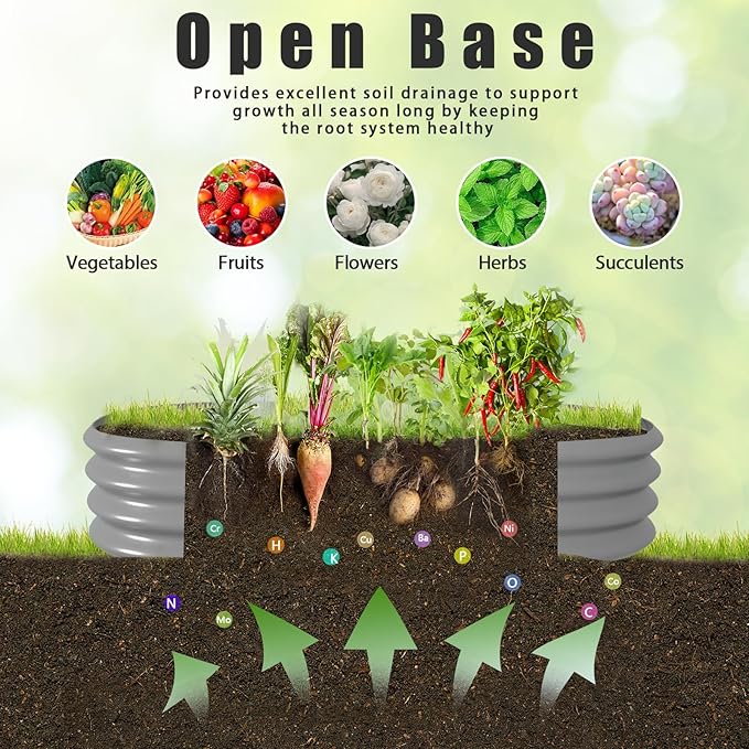 6 Pack 4x2x1FT Galvanized Raised Garden Bed Kit Oval Metal Ground Planter Box Outdoor Bottomless Planter Raised Beds for Vegetables Flowers Herbs Fruits, Gray