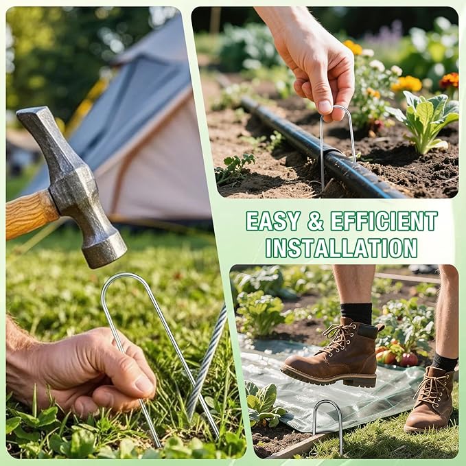8 Gauge Landscape Staples, FUIJOL 8 Inch 15 25 50 100 Pack Heavy Duty U-Shaped Landscape Stakes, Galvanized Garden Staples for Weed Barrier Stakes, Ground Cover, Irrigation Tubing, Fence (15, 8 Inch)
