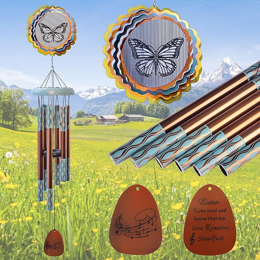 Wind Chimes for Outside with 3D Animations Butterfly Wind Spinner,37" Memorial Wind Chimes Outdoor Garden Decor,Butterfly Gift for Women Mom Grandma Wife,Patio Decorations,Garden Ornaments