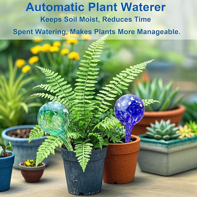 Large Self Watering Globes for Plants Set of 6 - Automatic Glass Plant Watering Bulbs for Indoor & Outdoor Use - Multicolored Watering Devices for Daily Plant Care