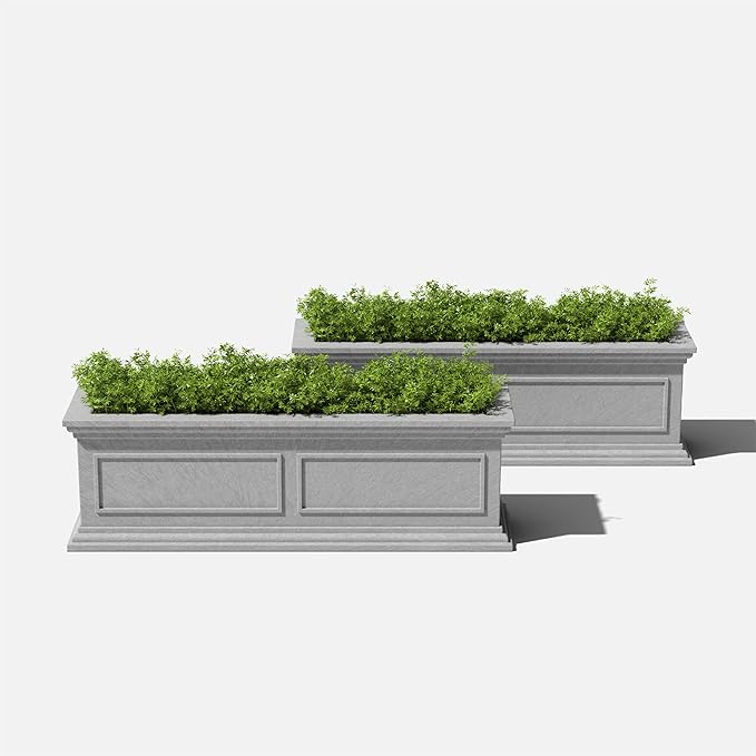 Veradek Brixton Window Box Plastic Planter - Large Rectangular Planter for Outdoor Balcony/Windowsill | Crack-Resistant All-Weather | Classic Estate Design for Flowers, Herbs, Succulents