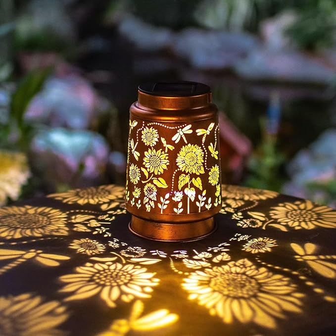 Dragonfly Solar Lanterns Outdoor Waterproof Sunflower Solar Lights Birthday Christmas Gifts for Women Mom Metal Hanging Decorative LED Lantern Outside for Garden Decor,Yard,Patio,Porch,Lawn,Backyard