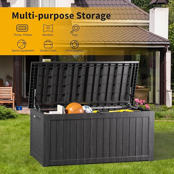 Mersco 270 Gallon Double-Wall Resin Deck Box - Lockable Waterproof Outdoor Storage Box, 1000lbs Capacity & Doubles as Seating for Patio Furniture - Garden Tools, Pool Accessories (Black)