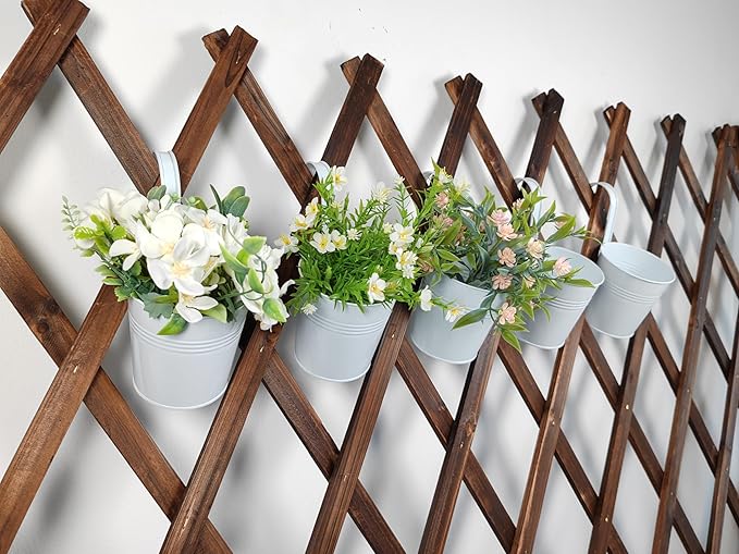 Pack of 4 Hanging Flower Pots, 6" White Metal Balcony Planters for Herb Succulent, Samll Railing Fence Hanging Bucket for Outdoor/Indoor Decoration (White, Pack of 4)