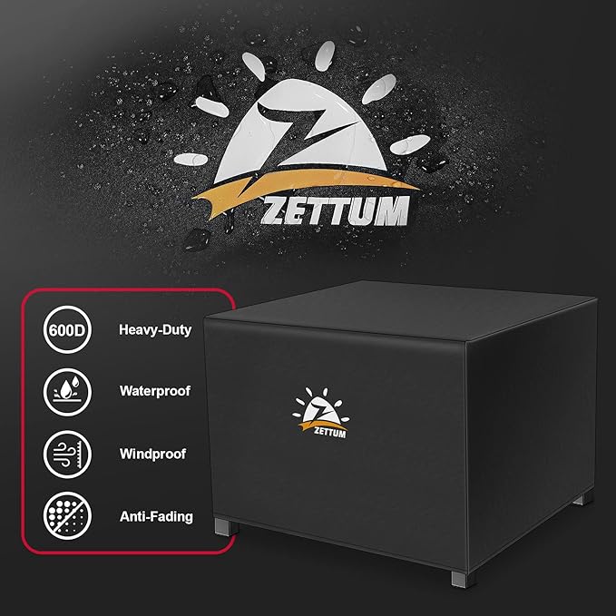 Zettum Fire Pit Cover Square 44 Inch - Outdoor Firepit Cover Heavy Duty & Waterproof, 600D Patio Fire Table Cover Gas Fire Pit Accessories Fade & Weather Resistant - 44 x 44 x 24 Inch